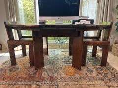 Silvio Coppola for Roche Bobois 47” Pine Table with 17” leaf and 6 Chairs
