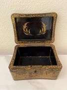 12.5” stone vase signed “Sverige”, decorative wood box with gold overlay print