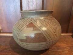 Mata Ortiz pottery olla pot or jar, cribbage boards pair of wooden serving spoons, Eskimo doll