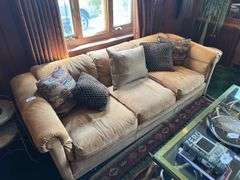 Suede roll arm 3 cushion sofa  7’ long x 34” deep x 25” tall