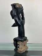 Carved African Seated Female Figure with Vessel