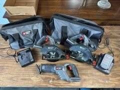 Porter Cable saws two chargers and one battery