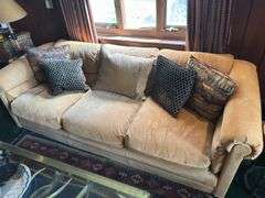 Suede roll arm 3 cushion sofa  7’ long x 34” deep x 25” tall