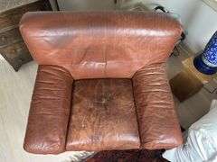 Pair of Vintage Roche Bobois Overstuffed Leather Club Chairs 43“ x 33“ x 36“￼