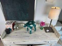 Heavy metal base 24” lamp, vase, books and candle