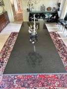 Le Corbusier LC6 Dining Table with Custom Black Granite top, 8 Montis Leather Dining Chairs