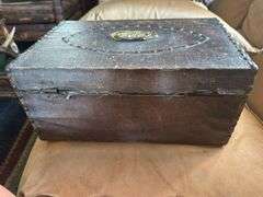 Antique Leather box with brass accents 9.5” x 15”