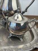Oneida silver plated tea service set on 24.5” by 13.5” double handled tray