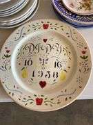 Ceramic ware, tureen, platter, plates and bowls, plate dated 10-16-1938