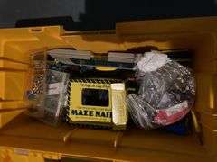 5 shelves, hardware, lights and bulbs, baskets, picture frames, miscellaneous (in basement)