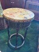 Marble top plant stand with iron base
