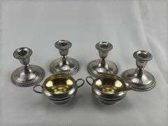 Sterling Silver - 4 weighted candle bases, cream and sugar