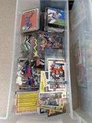 Large collection of misc basketball, baseball, football and nascar cards i. Storage totes