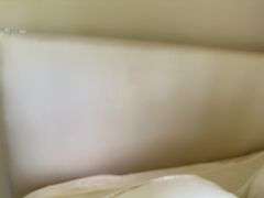 Full size upholstered ivory silk bed and bedding