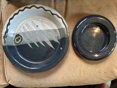 Pottery plate (cracked) marble shallow dish