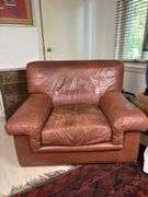 Pair of Vintage Roche Bobois Overstuffed Leather Club Chairs 43“ x 33“ x 36“￼