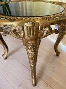 Ornate cast iron round side table with polished marble top, 21”d x 18”h