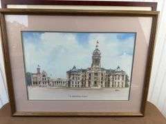 3 framed maps, Jerry Baum framed art, frame, signed Monkey artwork, flower and horse framed wall art/decor