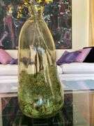 20” green bubble glass vase with faux flowers