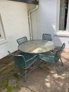 Vintage Brown Jordan Outdoor round table and 4 chairs, 47”d x 25”h, (heavy items, must have your own help to load)
