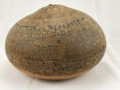 Peruvian Hand-Etched Gourd Vessel with Lid