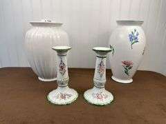 Pair of ceramic candlesticks hand painted Poland,  2  vases “Delft Hollander” “TIFFANY & Co.
