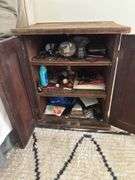 Vintage side table with 3 shelves  17 1/2”d x 23” w X 28” h. Very heavy. Contents not included