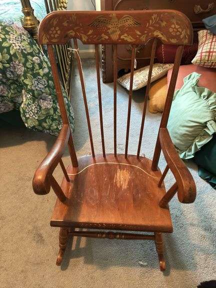 Vintage Hitchcock child’s rocker with 2 teddy bears image