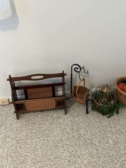 Magazine rack. Basket of fruit, metal hanger