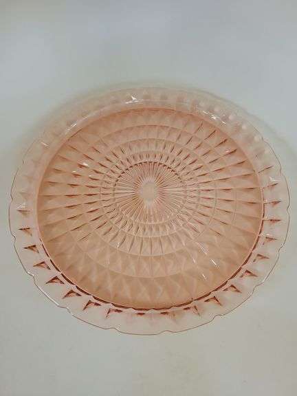 Vintage Pink Depression Glass Platter, Clear Glass Deviled Egg Platters, Divided Plate, Plate image