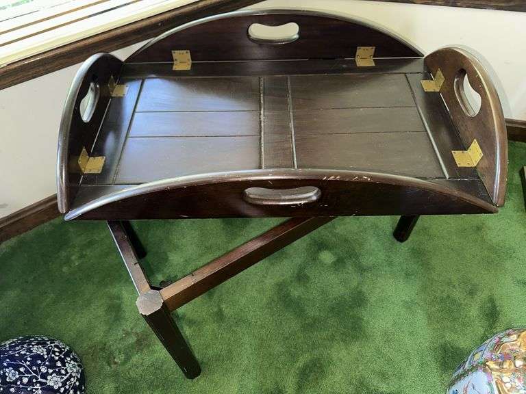 Side table with drop down sides and removable tray