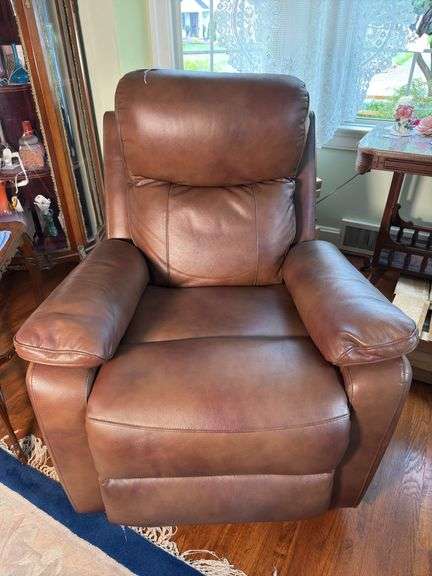 Leather Italia brown leather electric glider / recliner with power headrest 33" w 35" t x 31" d image