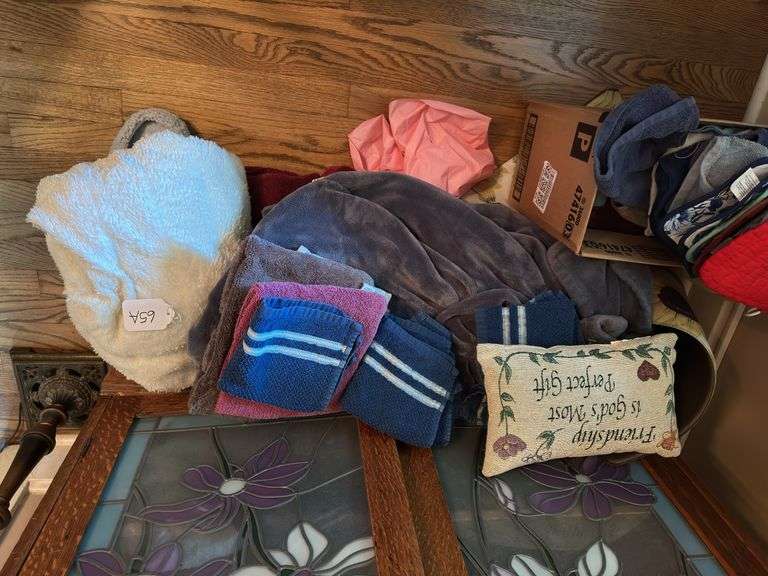 Lot of  towels, kitchen potholders, blankets image