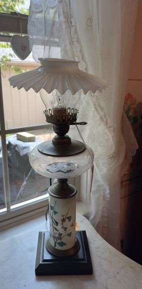 24” hand painted & etched table lamp image