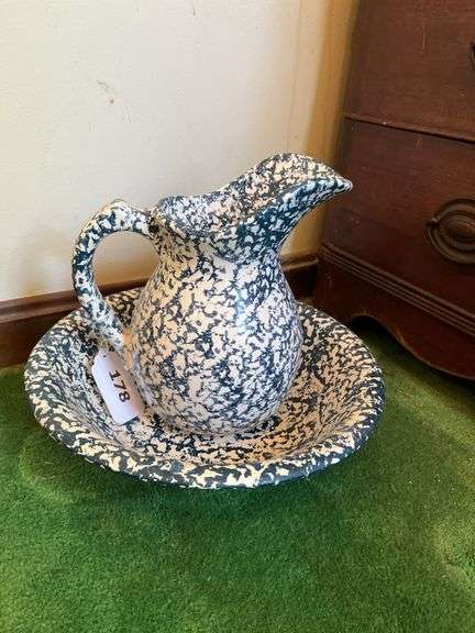 Modern pottery sponge ware pitcher & bowl image