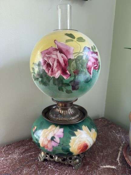 Antique hand-painted Gone with the Wind lamp 23" t with original top image
