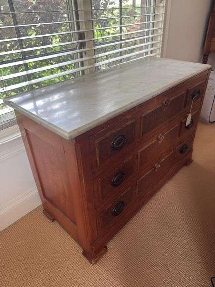 Antique marble top 3 drawer chest 41" x 27" x 17"