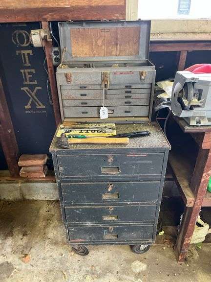 Craftsman machinist top tool box , 4 drawer cabinet on casters w/ misc tools image