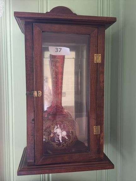Hanging display case with mirrored back 11" w x 22" t x 8" d
