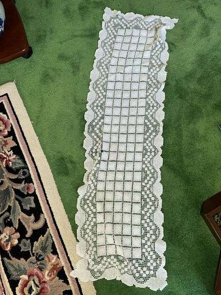 Lace tablecloths, decorative pillows, lace runners, dollie’s