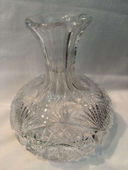 Cut crystal wine decanter 7 1/2" t, crystal pitcher 7", 2 wine stoppers