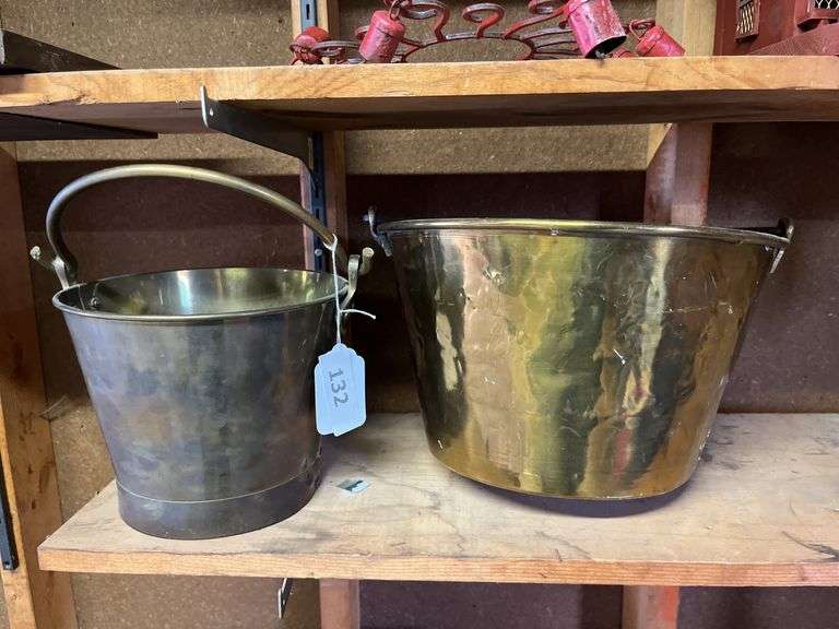 2 vintage brass buckets