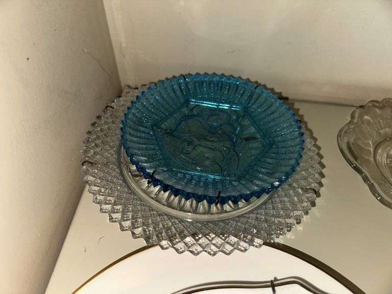 Misc clear glass plates Mt Vernon plate, 22k trim plate