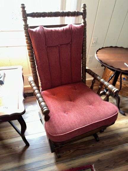 Wooden Rocking Chair with cushioned seat and back image