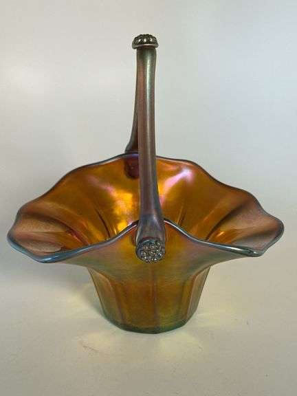 Signed Aurene basket with berries at handle junctions #704 image