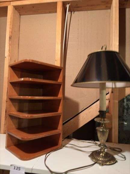 23” brass lamp, wood letter organizer image