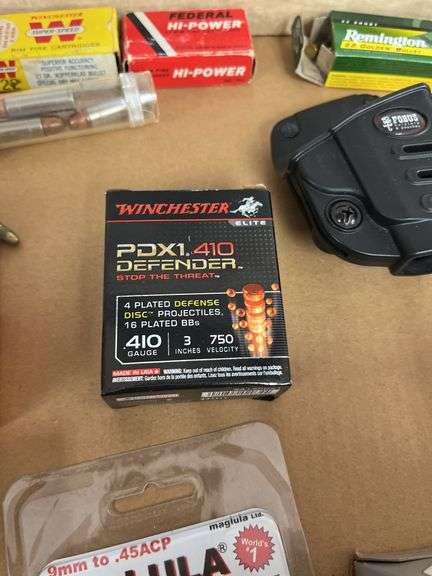 22 ammo, 380 ammo, 12 gauge 3.5” BB Steel shot, Fobus holster, mag loader