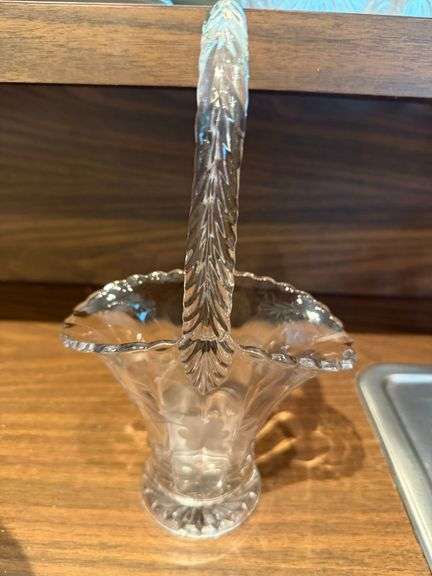 Etched glass basket, misc stemware