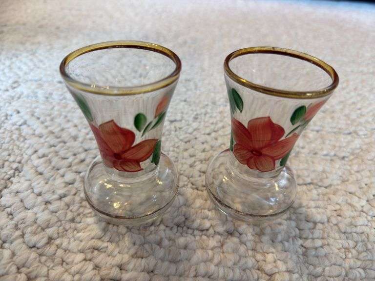Antique double handle jar with lid, doily, china creamer & sugar