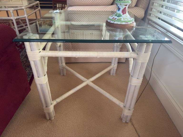 "Bamboo" glass top lamp table 26" x 24" x 26"
